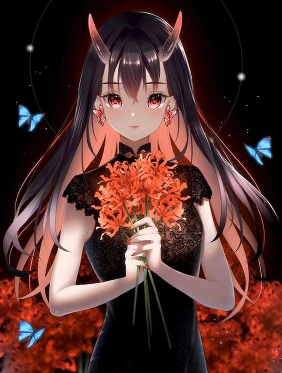 Hình nền cô gái cầm bó hoa bỉ ngạn dễ thương